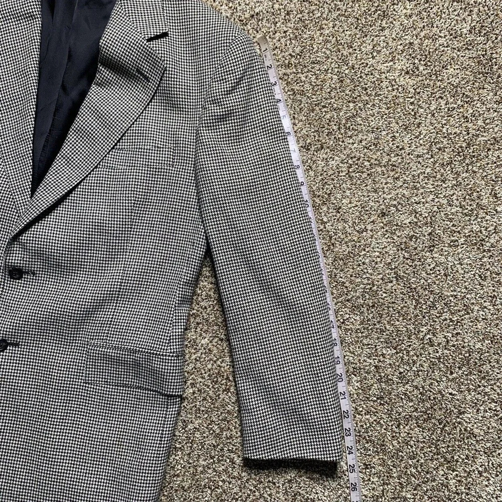 Vintage Polo Ralph Lauren Houndstooth Silk Cotton Mens Sz 41R Black Gray Blazer